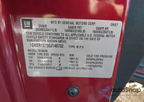 2008 GMC Acadia Sle-1 from USA, damaged, VIN 1GKER13758J148732